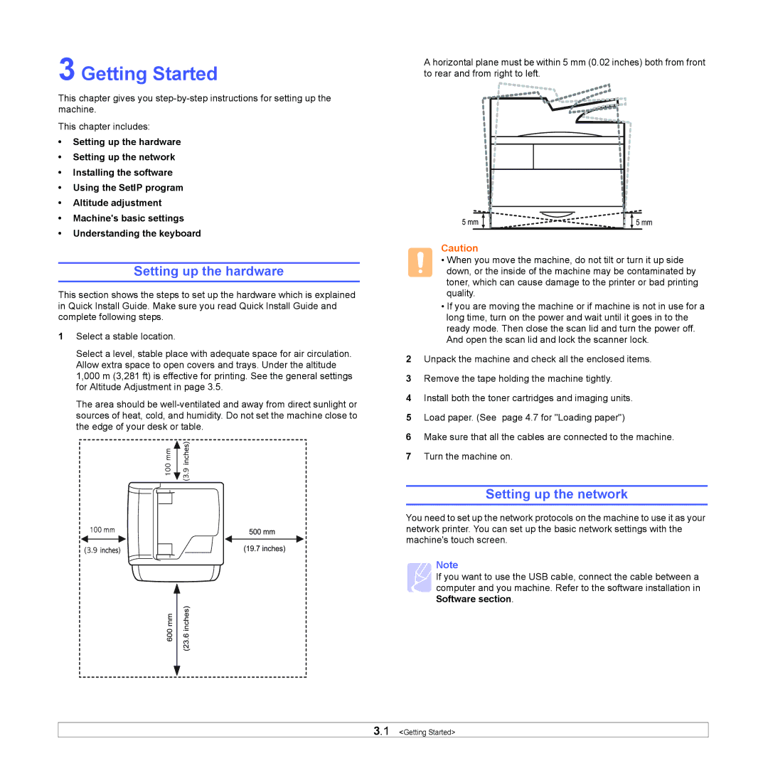 Samsung CLX-8380 manual Getting Started, Setting up the hardware, Setting up the network 