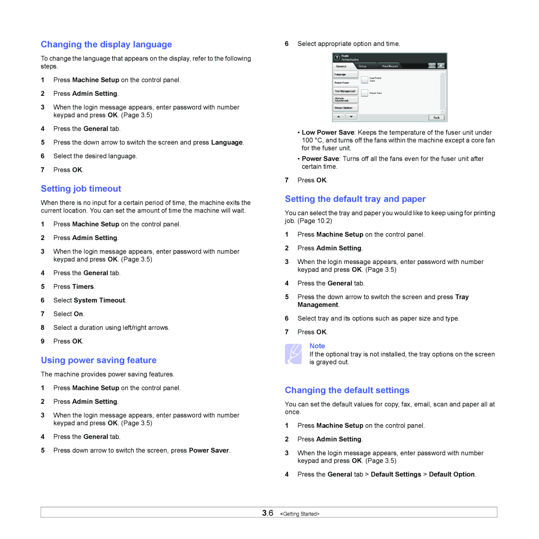 Samsung CLX-8380 manual Changing the display language, Setting job timeout, Using power saving feature 