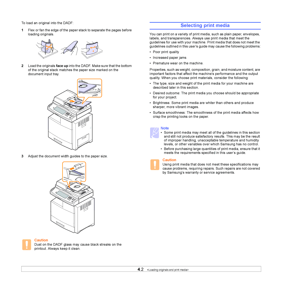 Samsung CLX-8380 manual Selecting print media 