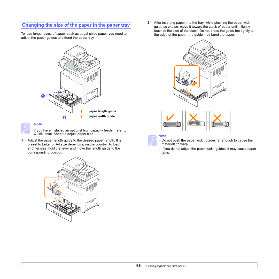 Samsung CLX-8380 manual Changing the size of the paper in the paper tray 