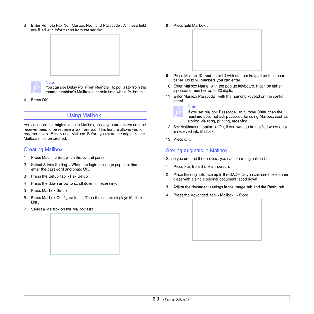 Samsung CLX-8380 manual Using Mailbox, Creating Mailbox, Storing originals in Mailbox 