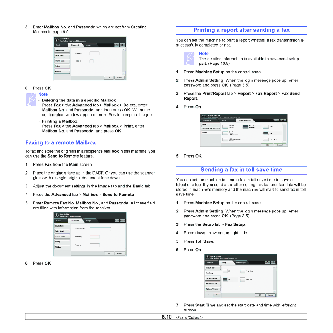 Samsung CLX-8380 manual Printing a report after sending a fax, Sending a fax in toll save time, Faxing to a remote Mailbox 