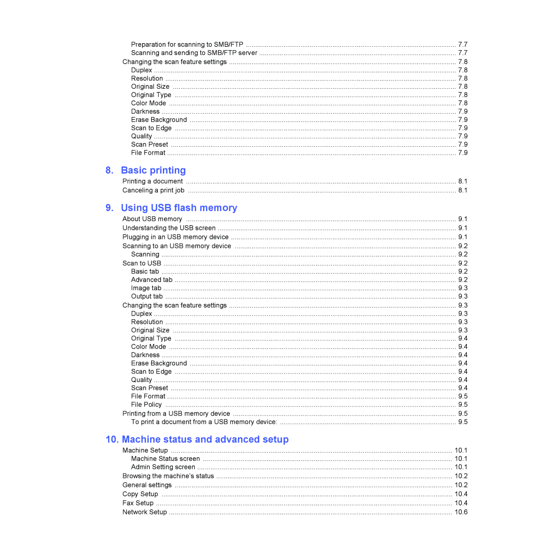 Samsung CLX-8380 manual Basic printing, Using USB flash memory, Machine status and advanced setup 