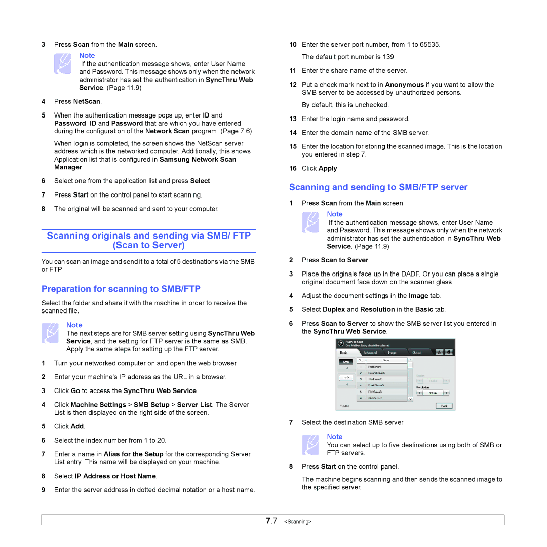 Samsung CLX-8380 manual Scanning originals and sending via SMB/ FTP Scan to Server, Preparation for scanning to SMB/FTP 