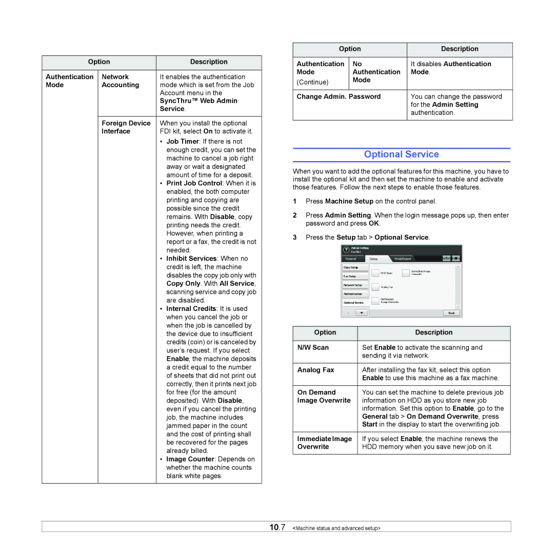 Samsung CLX-8380 manual Optional Service 