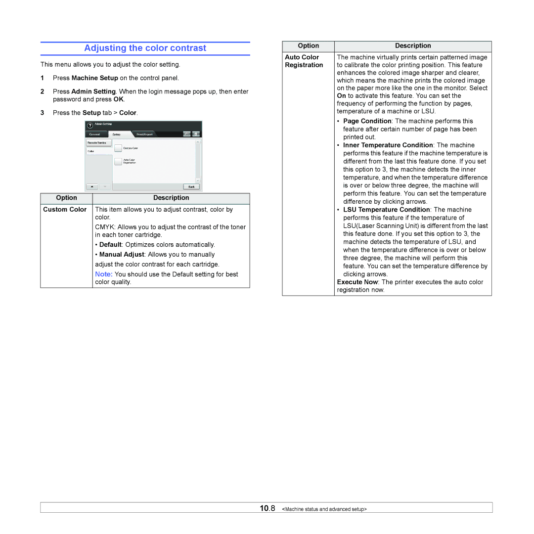 Samsung CLX-8380 manual Adjusting the color contrast 