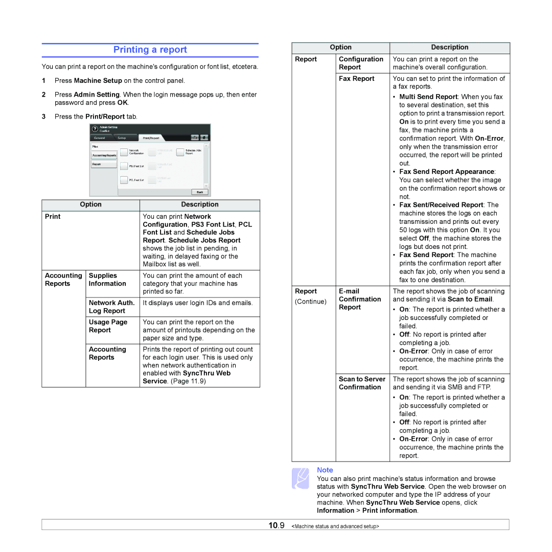 Samsung CLX-8380 manual Printing a report 