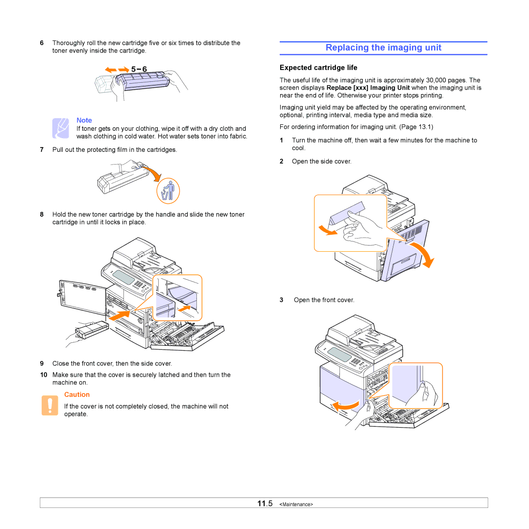 Samsung CLX-8380 manual Replacing the imaging unit, Expected cartridge life 