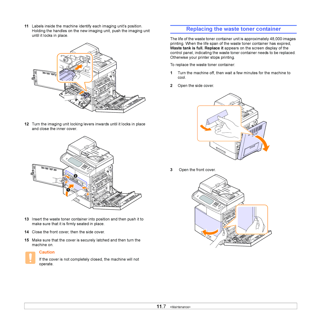 Samsung CLX-8380 manual Replacing the waste toner container 