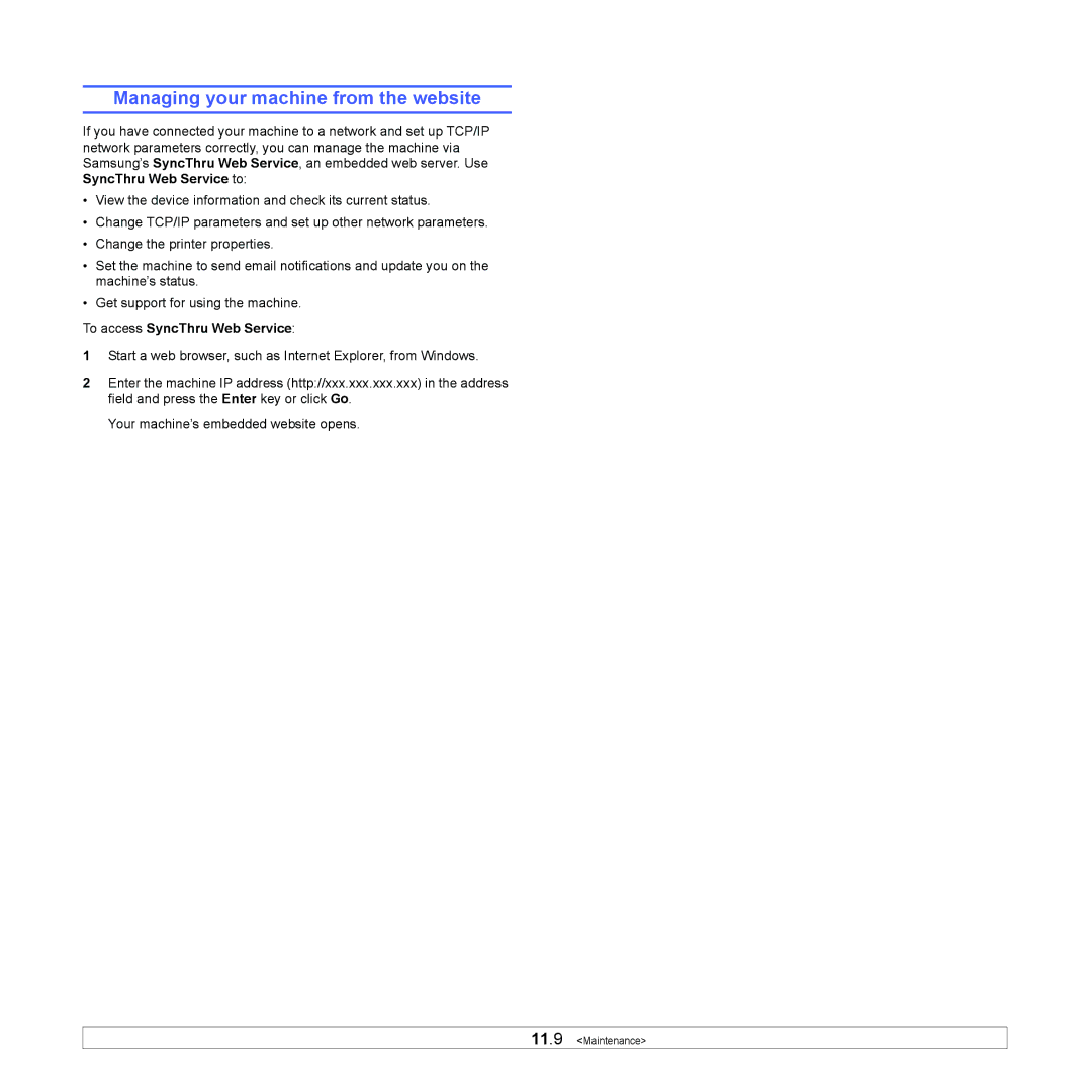 Samsung CLX-8380 manual Managing your machine from the website, To access SyncThru Web Service 