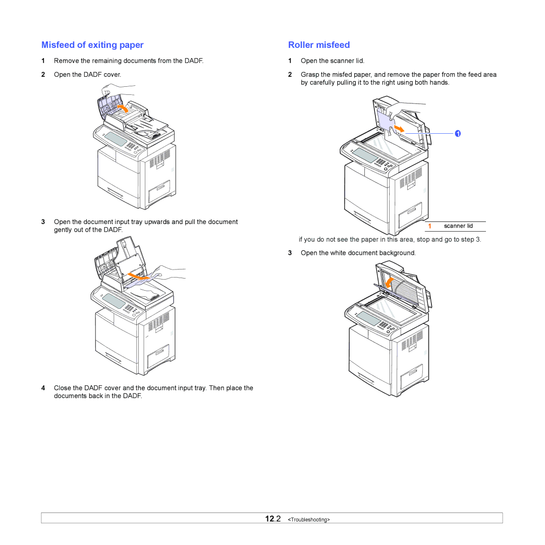 Samsung CLX-8380 manual Misfeed of exiting paper, Roller misfeed 