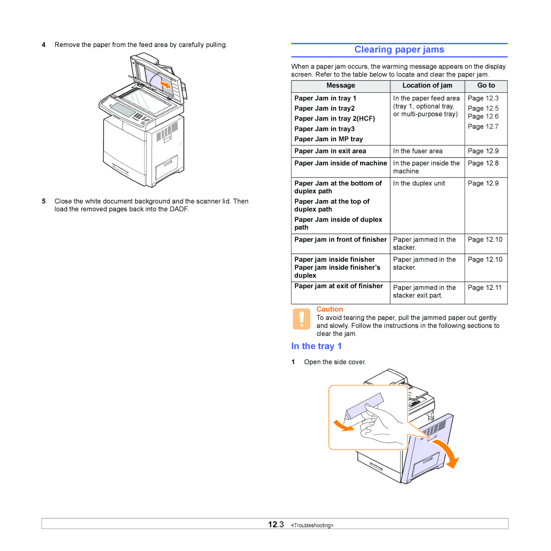 Samsung CLX-8380 manual Clearing paper jams, Tray 