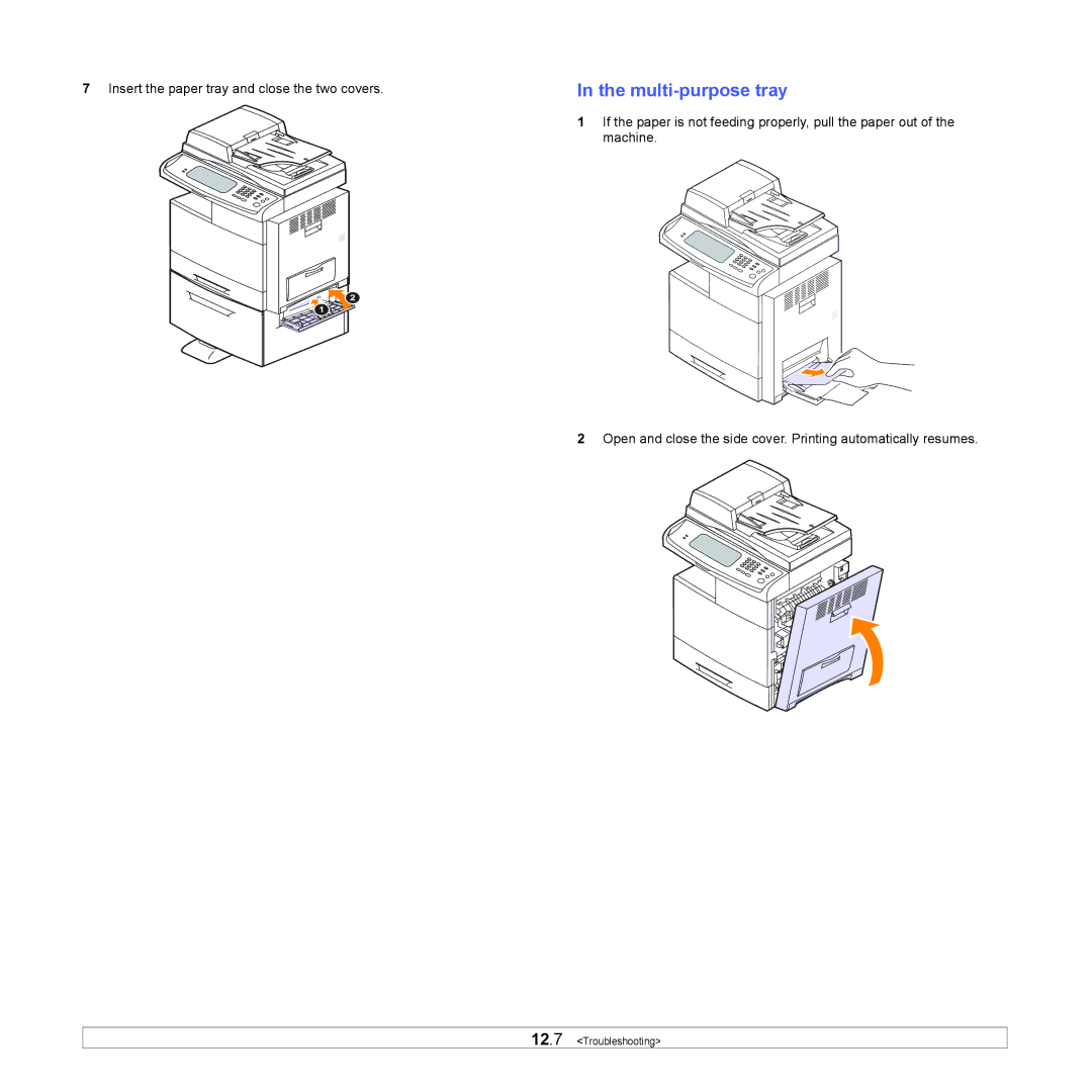 Samsung CLX-8380ND manual If the paper is not feeding properly, pull the paper out 