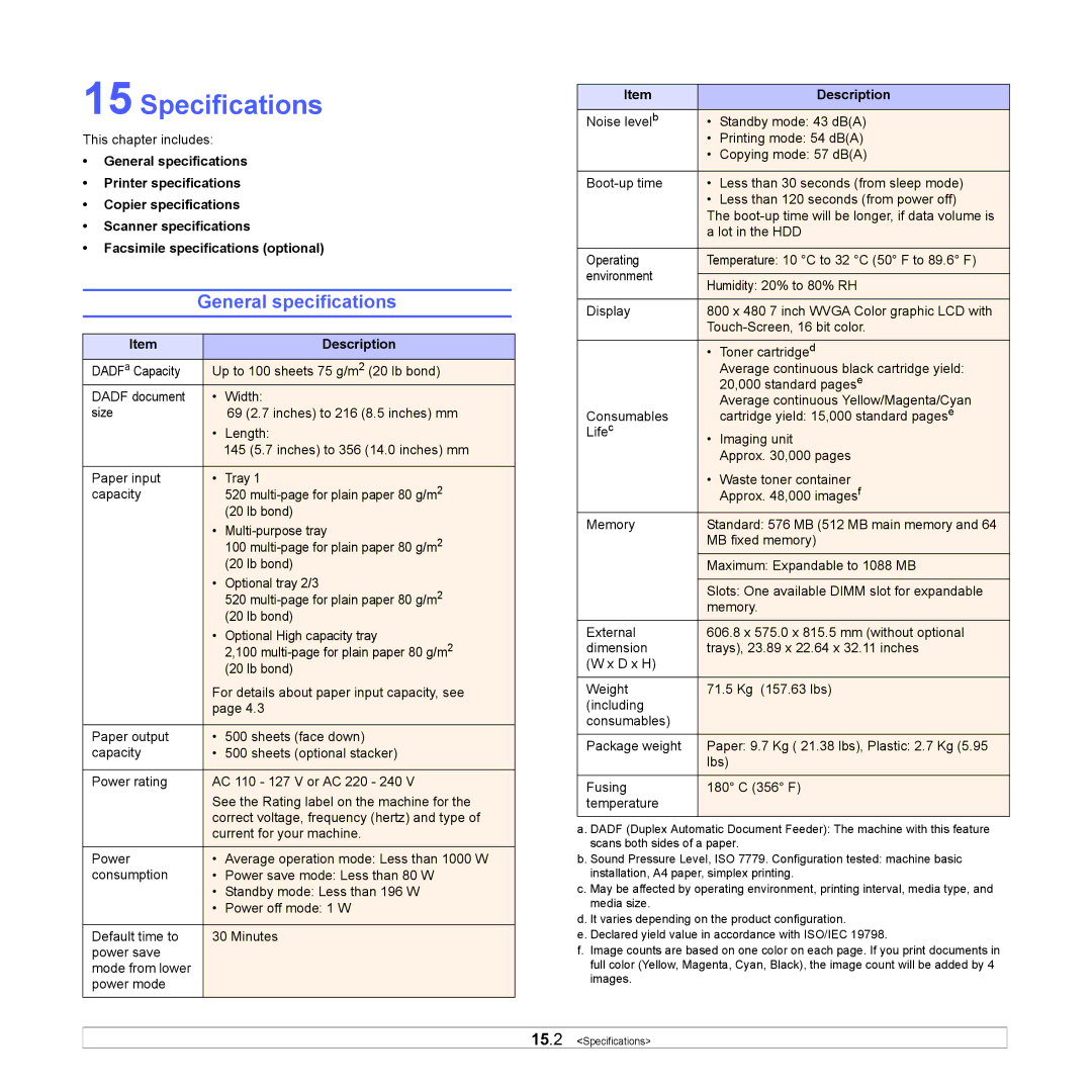 Samsung CLX-8380ND manual Specifications, General specifications 