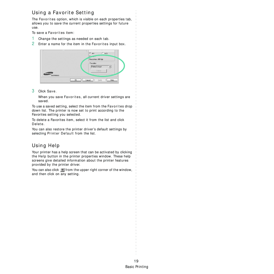 Samsung CLX-8380ND manual Using a Favorite Setting, Using Help 