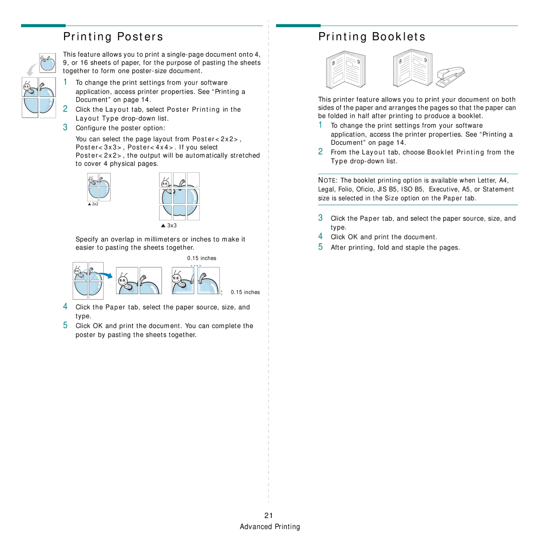 Samsung CLX-8380ND manual Printing Posters, Printing Booklets 