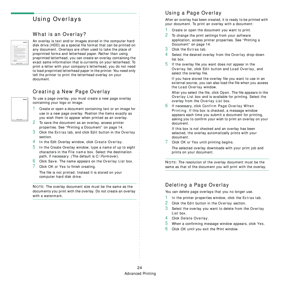 Samsung CLX-8380ND manual Using Overlays, What is an Overlay?, Using a Page Overlay, Creating a New Page Overlay 