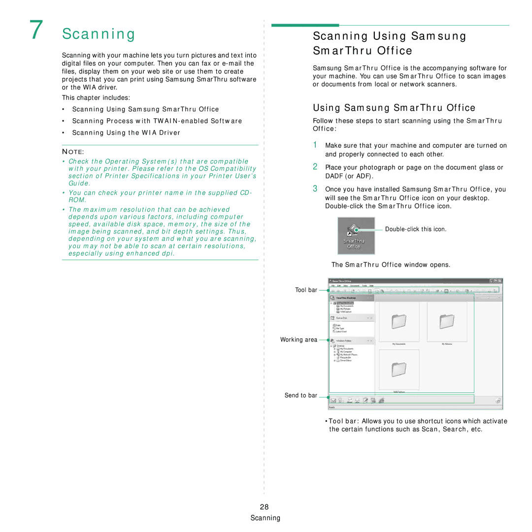 Samsung CLX-8380ND manual Scanning Using Samsung SmarThru Office 