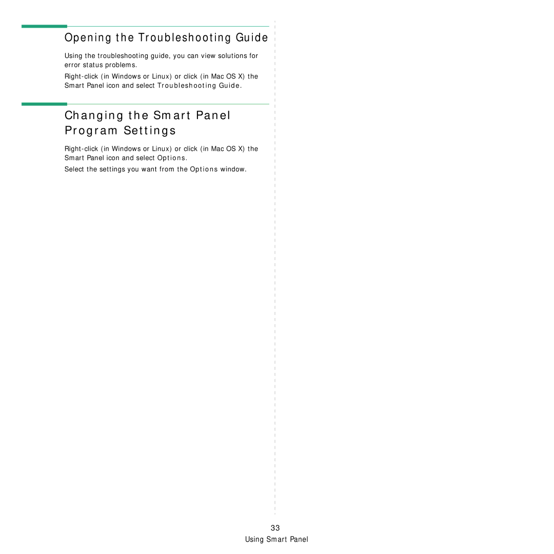 Samsung CLX-8380ND manual Opening the Troubleshooting Guide, Changing the Smart Panel Program Settings 