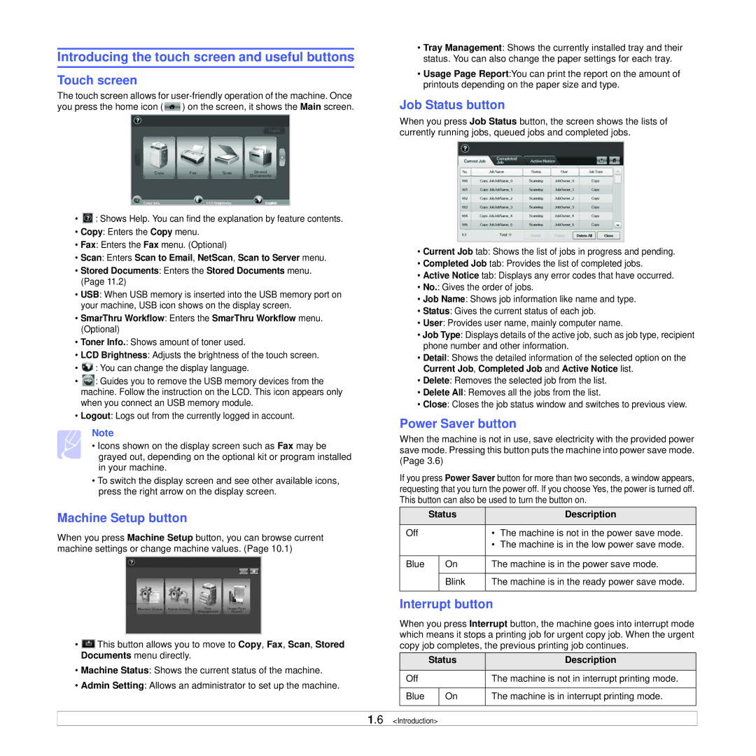 Samsung CLX-8380ND manual Introducing the touch screen and useful buttons 