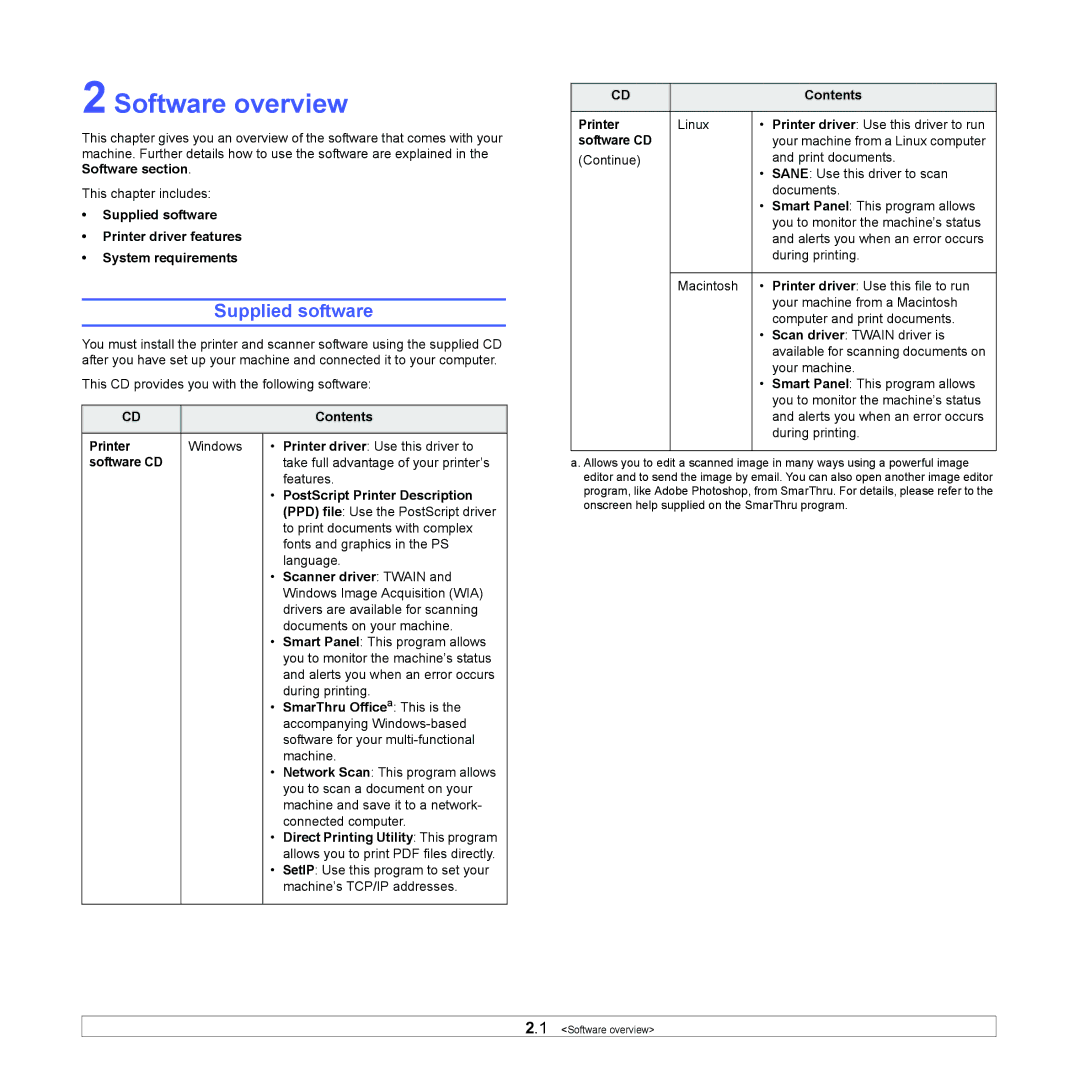 Samsung CLX-8380ND manual Software overview, Supplied software 