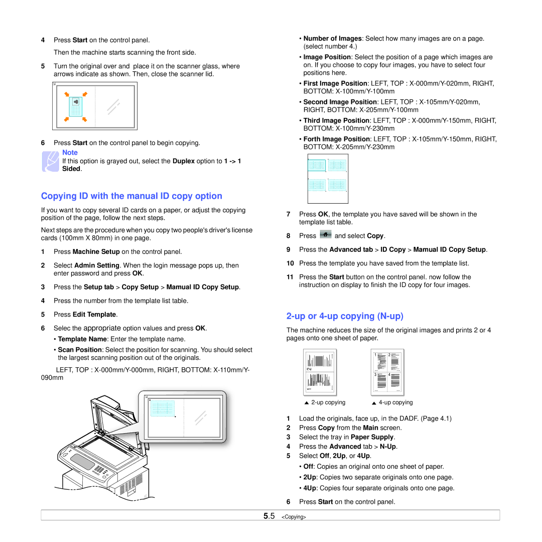 Samsung CLX-8380ND Copying ID with the manual ID copy option, Up or 4-up copying N-up, Press Edit Template 