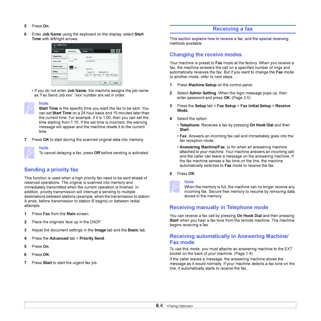 Samsung CLX-8380ND manual Receiving a fax, Sending a priority fax, Changing the receive modes 