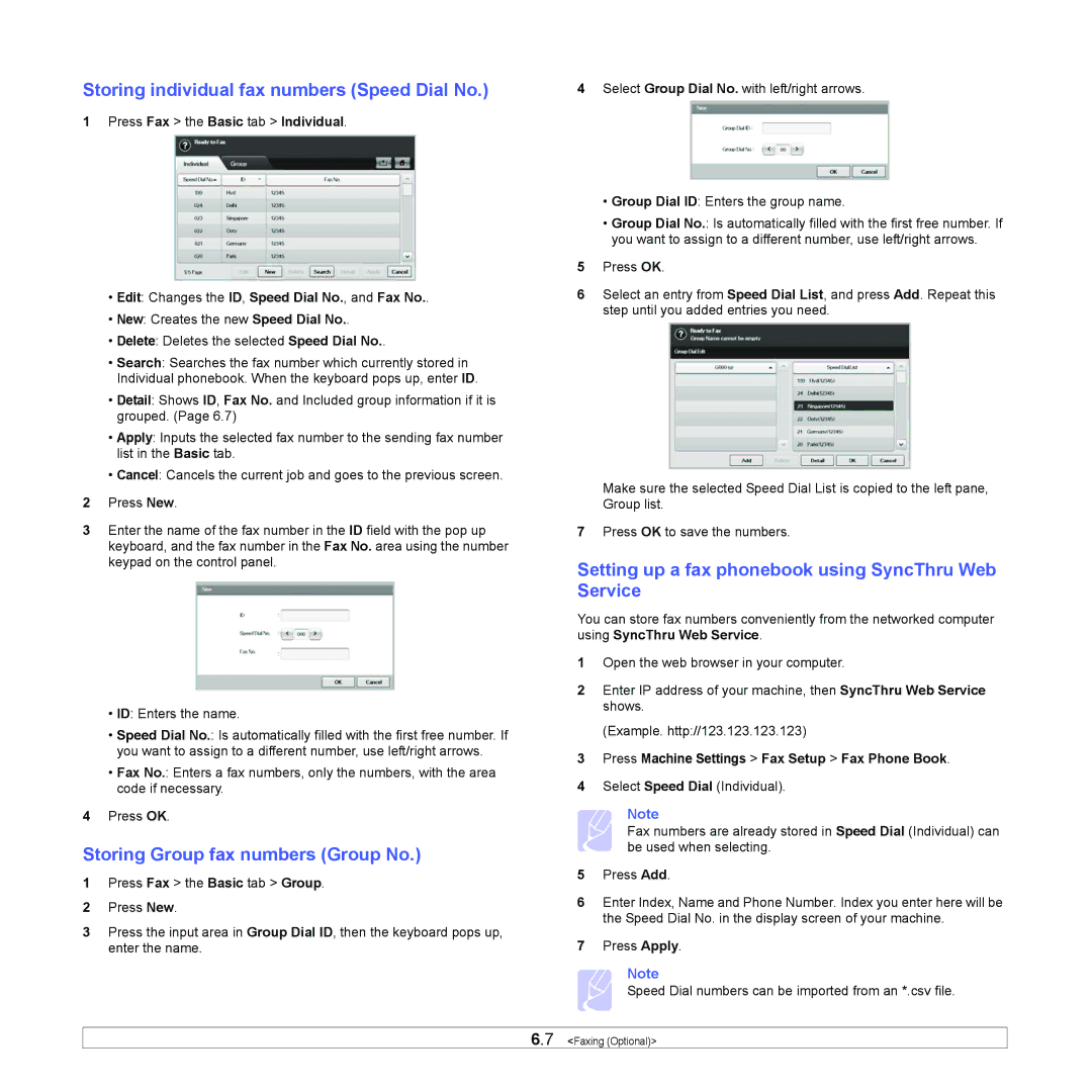 Samsung CLX-8380ND manual Storing individual fax numbers Speed Dial No, Storing Group fax numbers Group No 