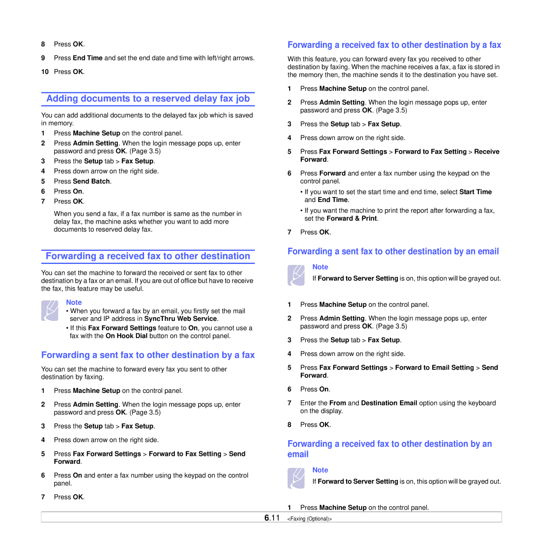 Samsung CLX-8380ND manual Adding documents to a reserved delay fax job, Forwarding a received fax to other destination 