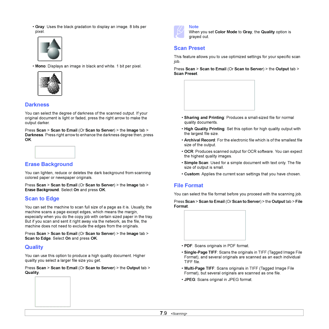 Samsung CLX-8380ND manual Scan to Edge, Quality, Scan Preset, File Format 