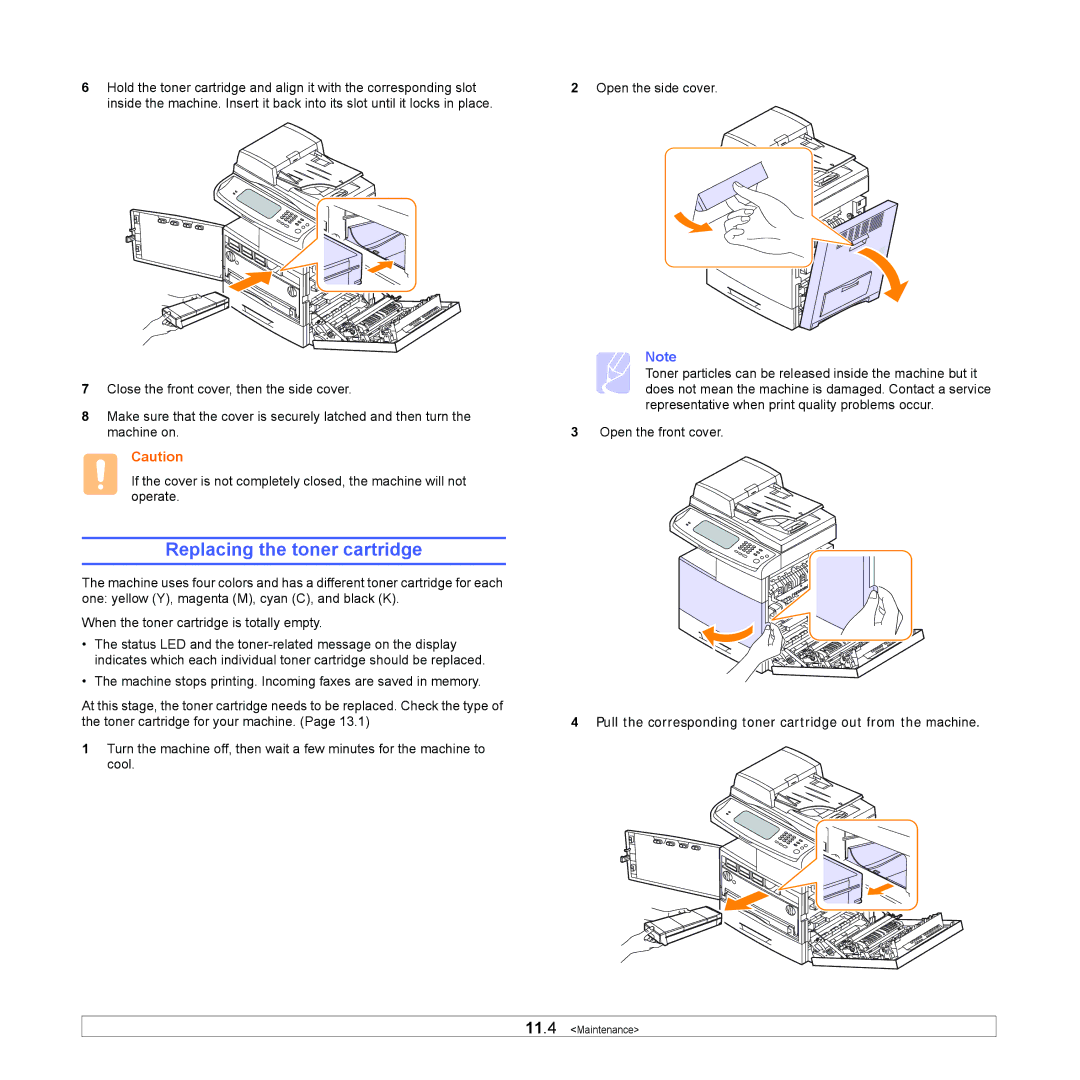 Samsung CLX-8380ND manual Replacing the toner cartridge 