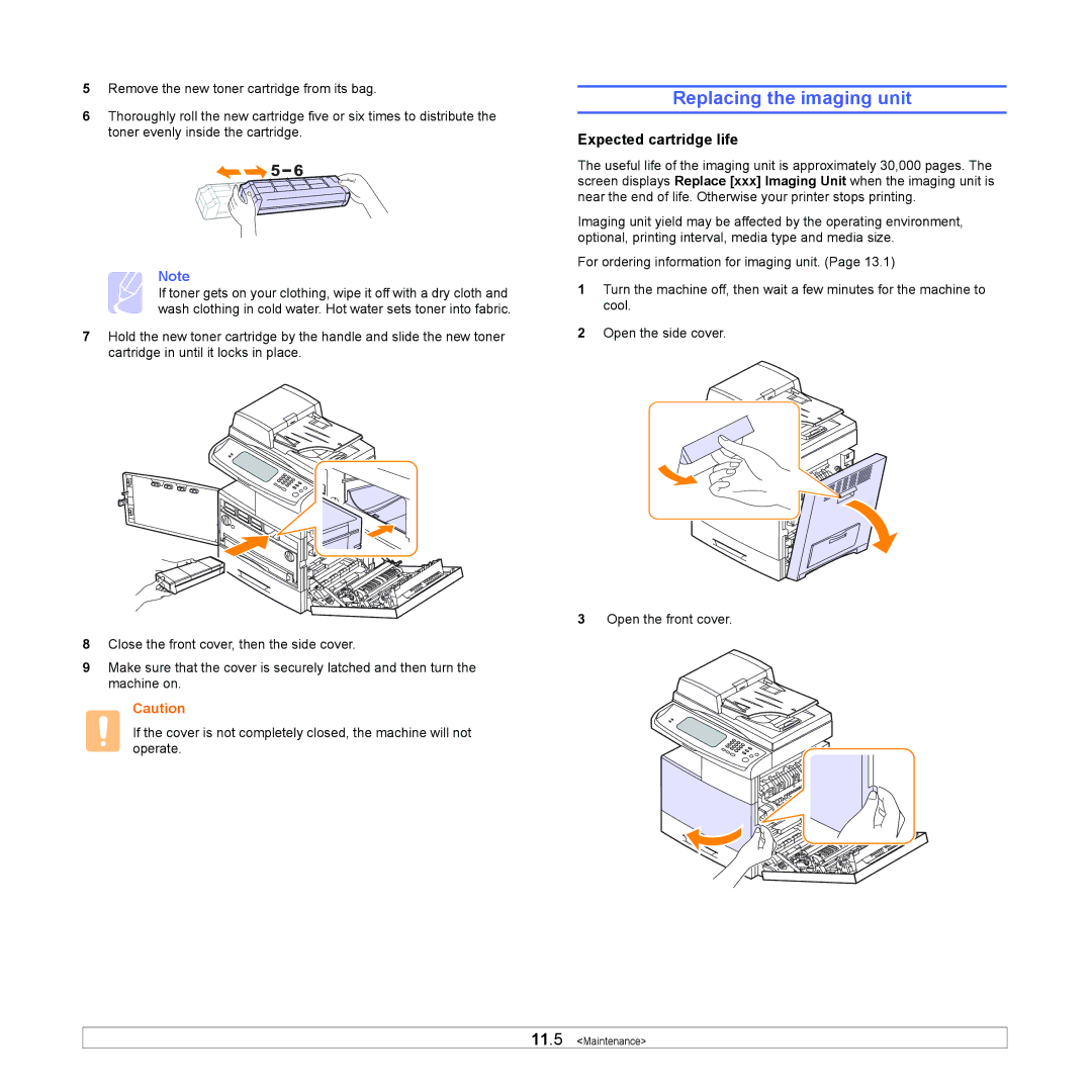 Samsung CLX-8380ND manual Replacing the imaging unit, Expected cartridge life 