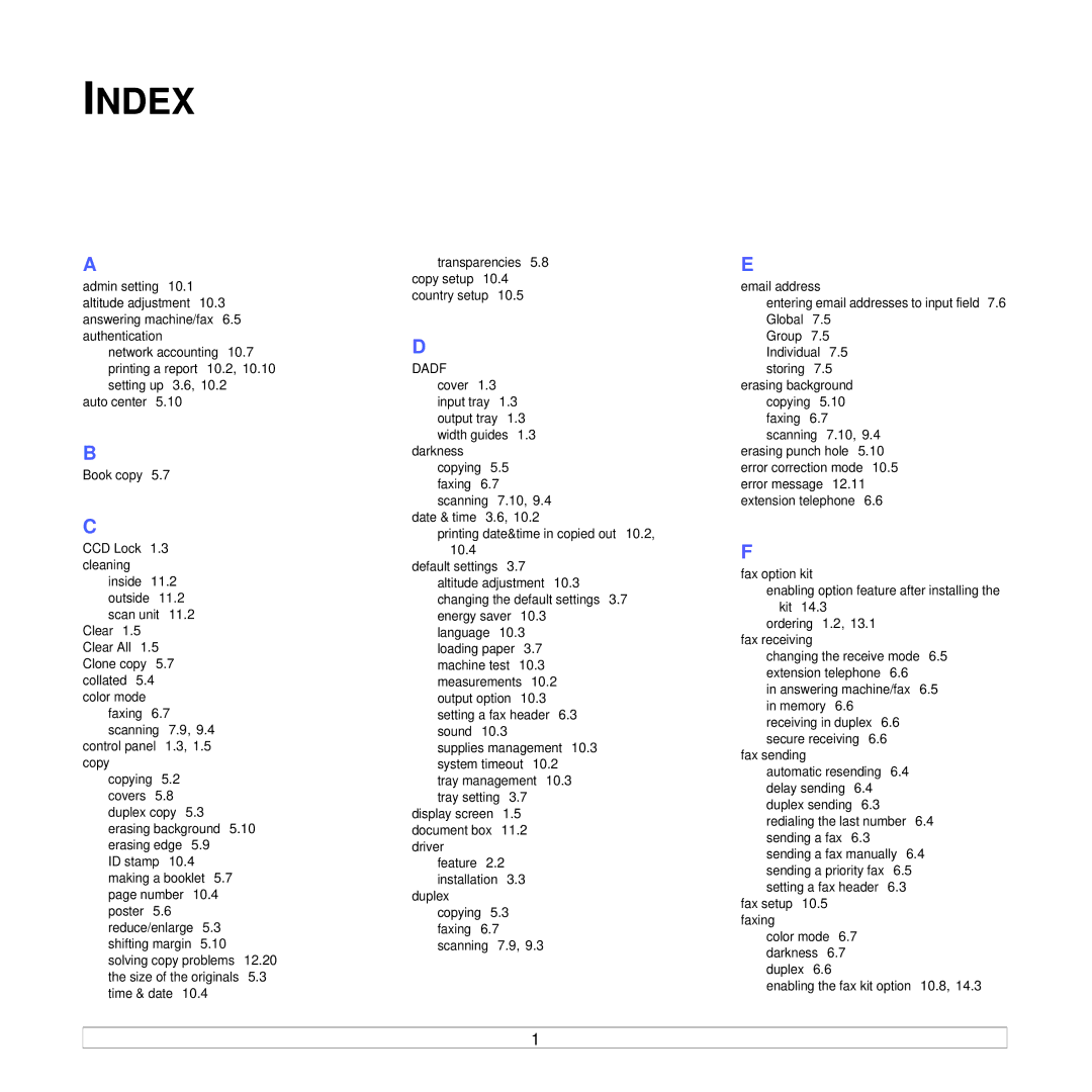 Samsung CLX-8385ND Series manual Index 