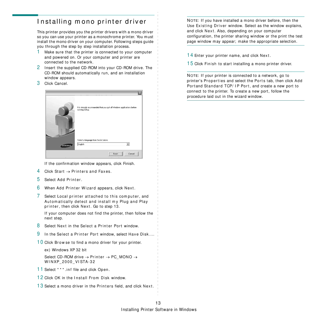 Samsung CLX-8385ND Series manual Installing mono printer driver, Click OK in the Install From Disk window 