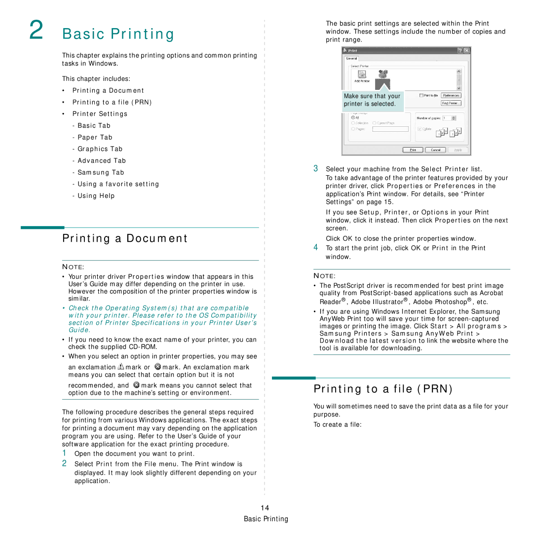 Samsung CLX-8385ND Series manual Printing a Document, Printing to a file PRN 