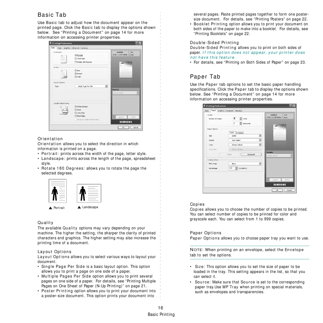 Samsung CLX-8385ND Series manual Basic Tab, Paper Tab 