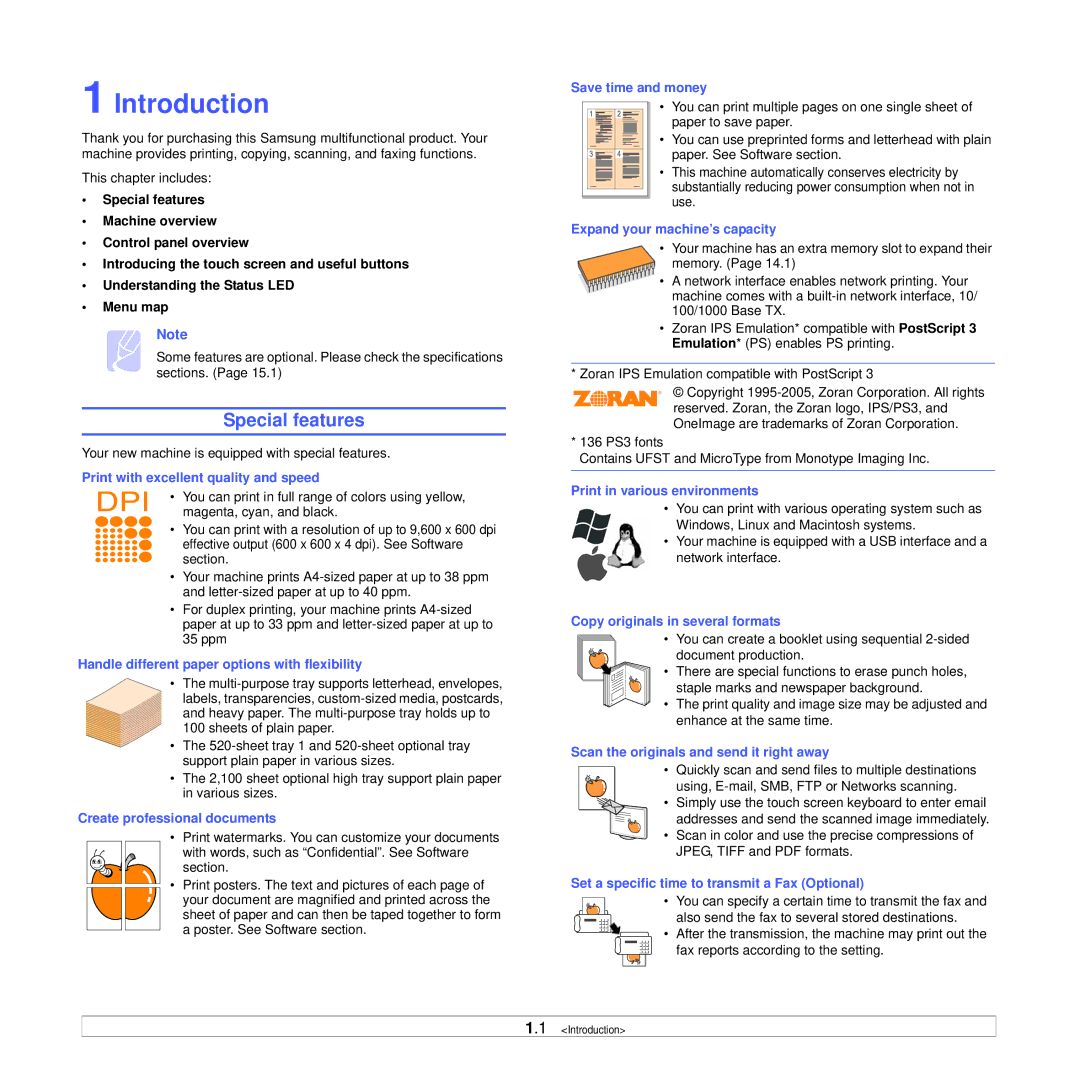 Samsung CLX-8385ND Series manual Introduction, Special features 