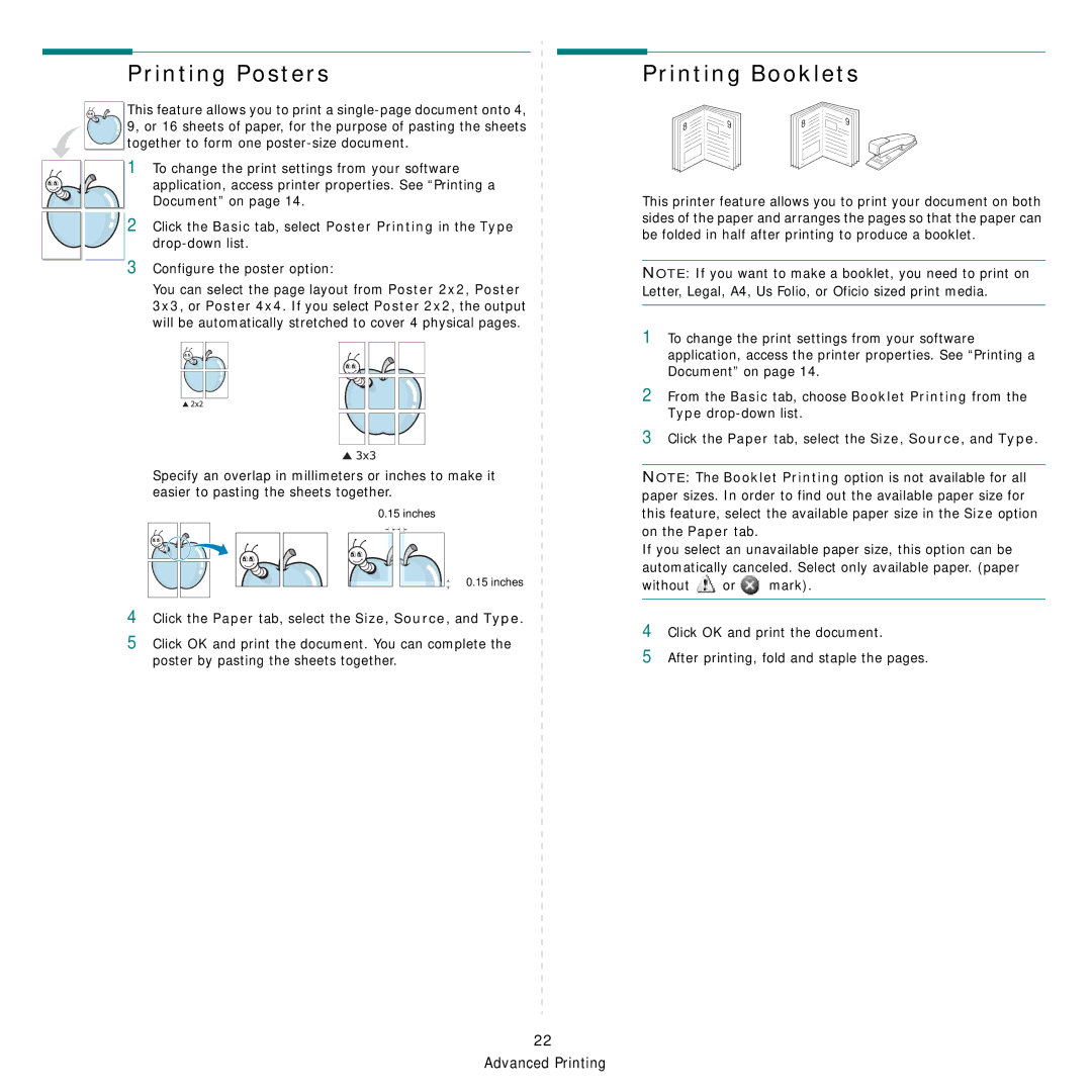 Samsung CLX-8385ND Series manual Printing Posters, Printing Booklets, Poster Printing in the Type 