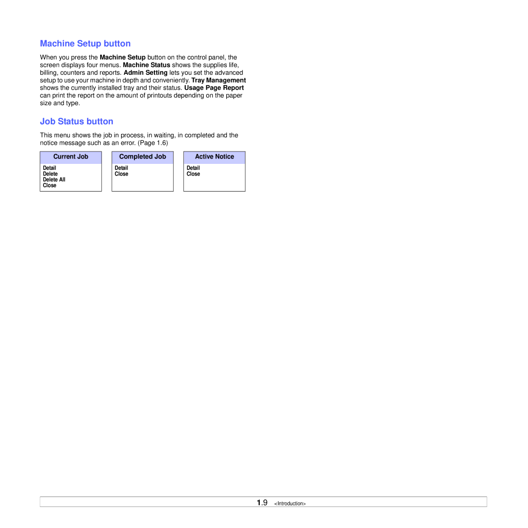 Samsung CLX-8385ND Series manual Current Job, Completed Job, Active Notice 