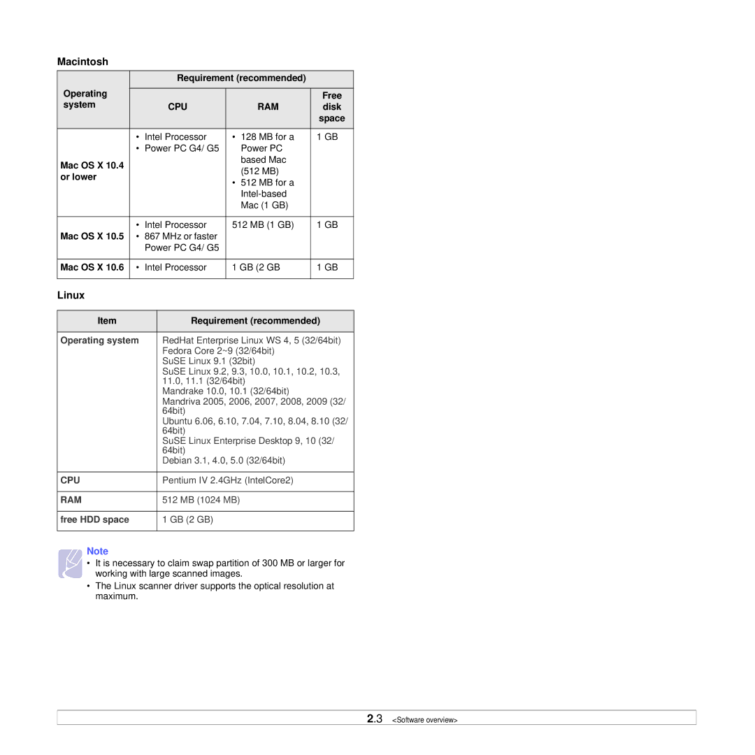 Samsung CLX-8385ND Series manual Macintosh, Linux 