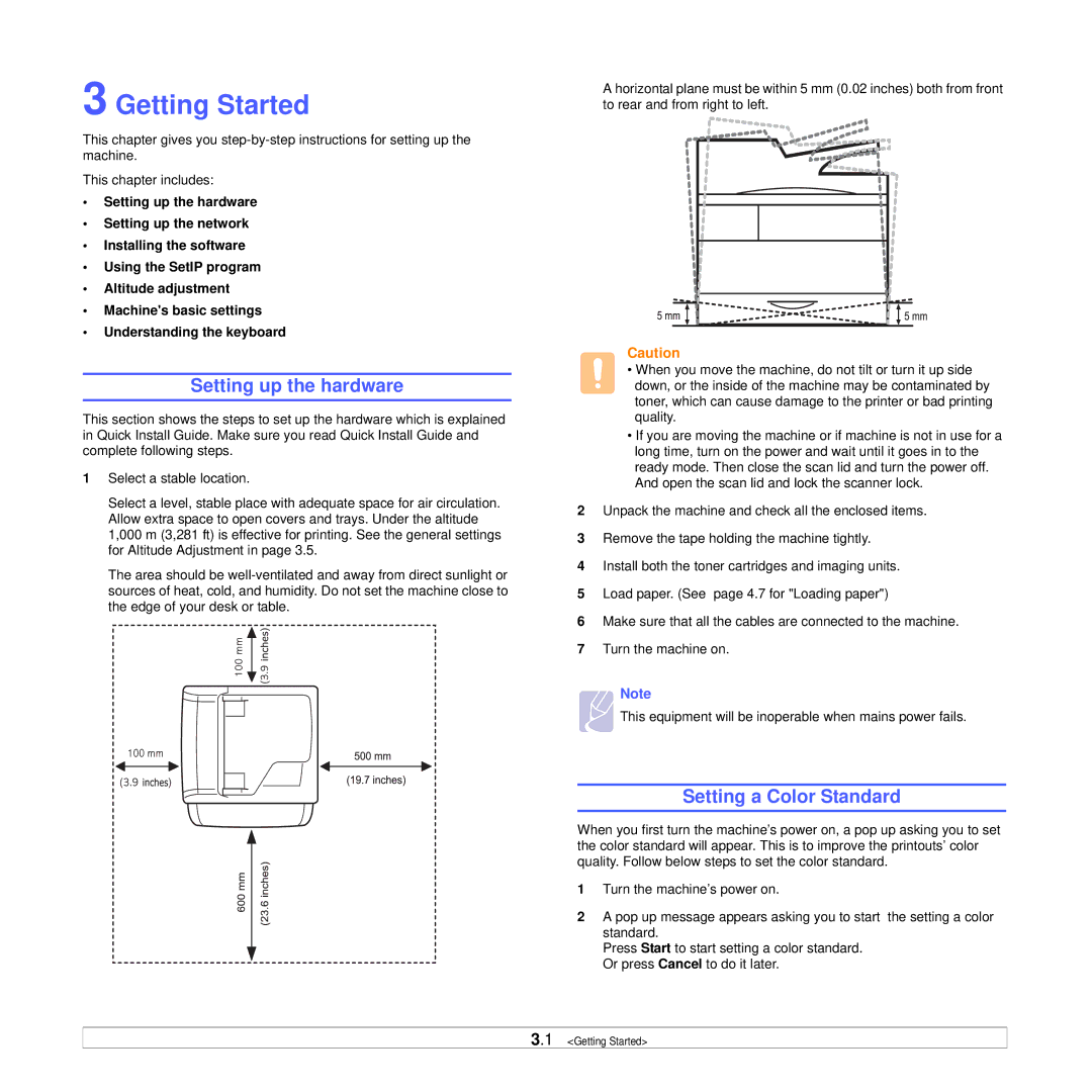 Samsung CLX-8385ND Series manual Getting Started, Setting up the hardware, Setting a Color Standard 