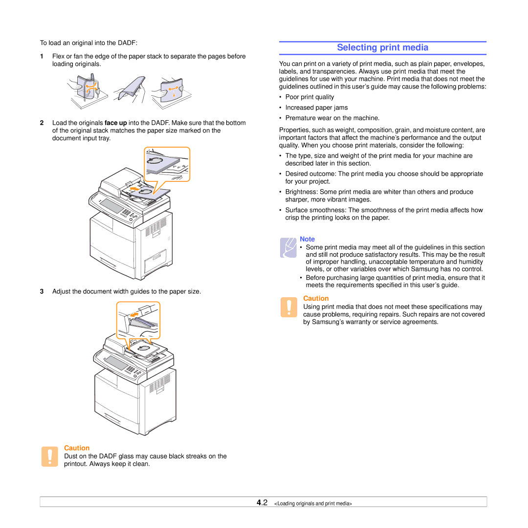 Samsung CLX-8385ND Series manual Selecting print media 