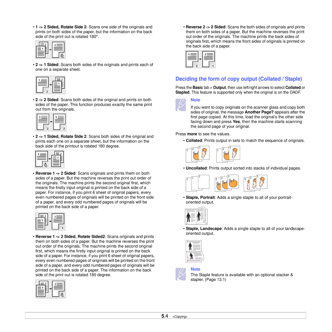 Samsung CLX-8385ND Series manual Deciding the form of copy output Collated / Staple 