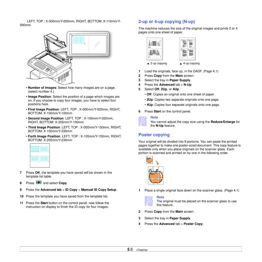 Samsung CLX-8385ND Series Up or 4-up copying N-up, Poster copying, Press the Advanced tab ID Copy Mamual ID Copy Setup 