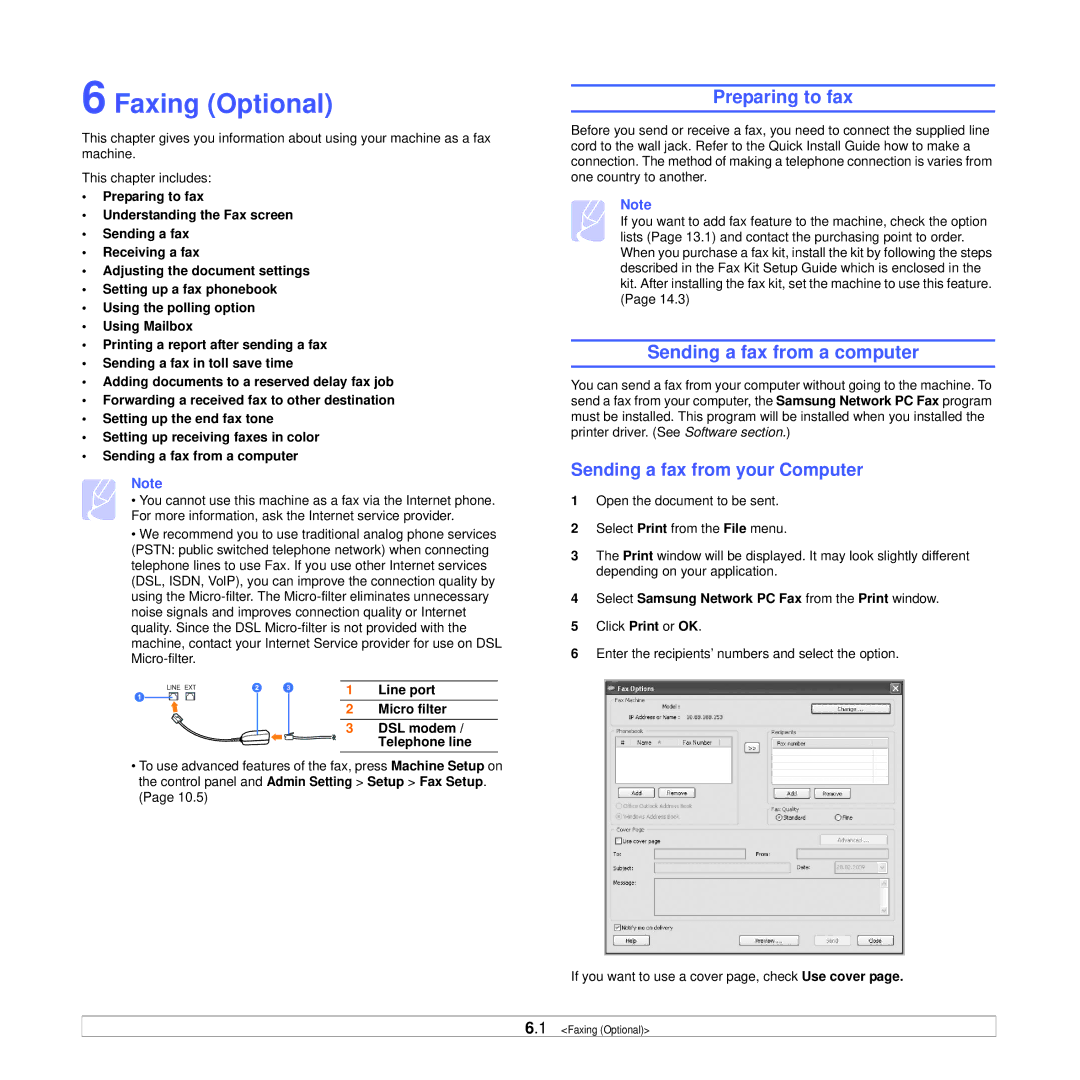 Samsung CLX-8385ND Series manual Faxing Optional, Preparing to fax, Sending a fax from a computer 