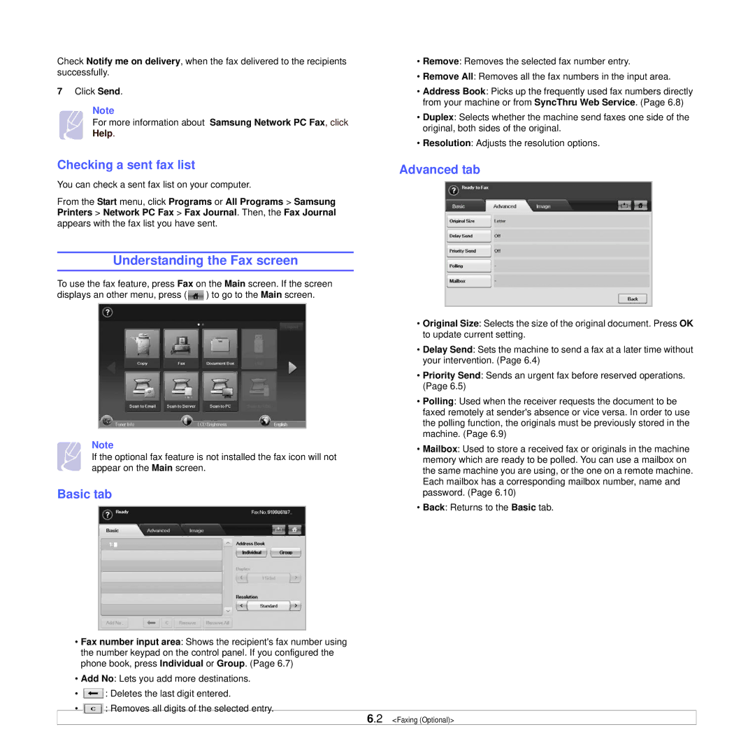 Samsung CLX-8385ND Series manual Understanding the Fax screen, Checking a sent fax list 