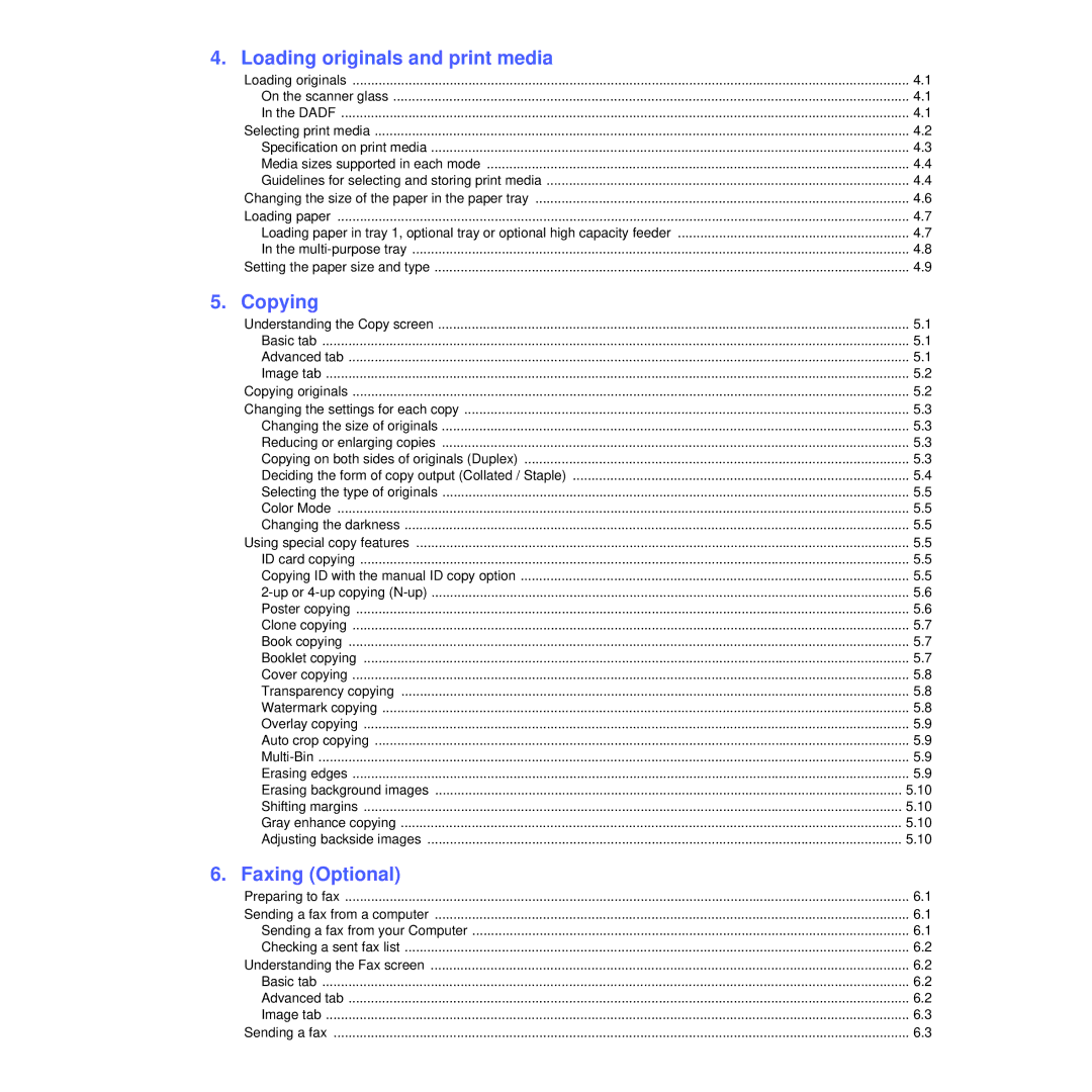 Samsung CLX-8385ND Series manual Loading originals and print media, Copying, Faxing Optional 