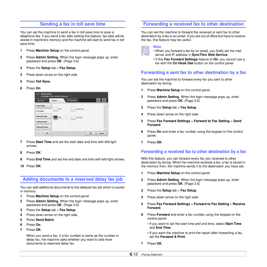 Samsung CLX-8385ND Series manual Sending a fax in toll save time, Adding documents to a reserved delay fax job 