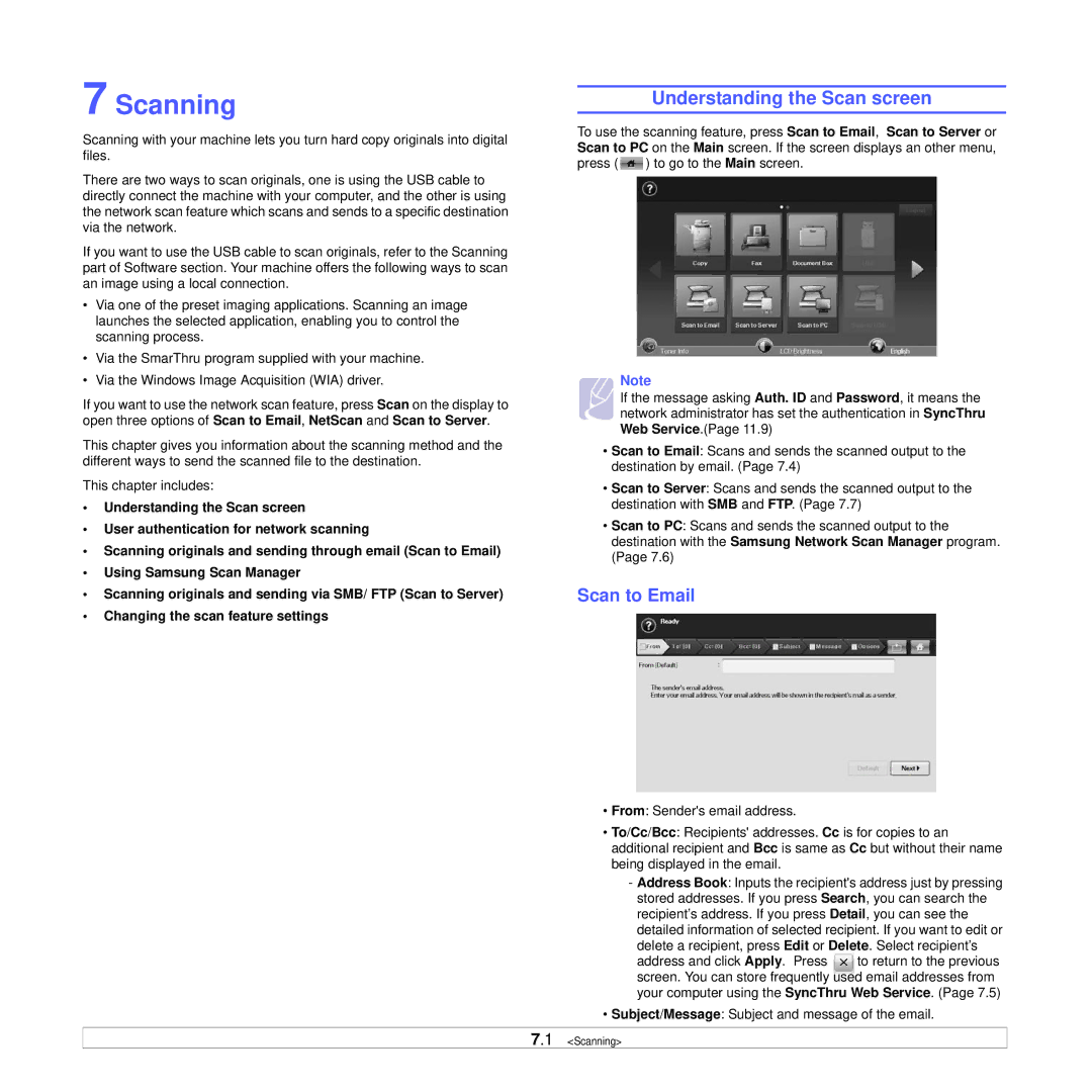 Samsung CLX-8385ND Series manual Scanning, Understanding the Scan screen, Scan to Email 