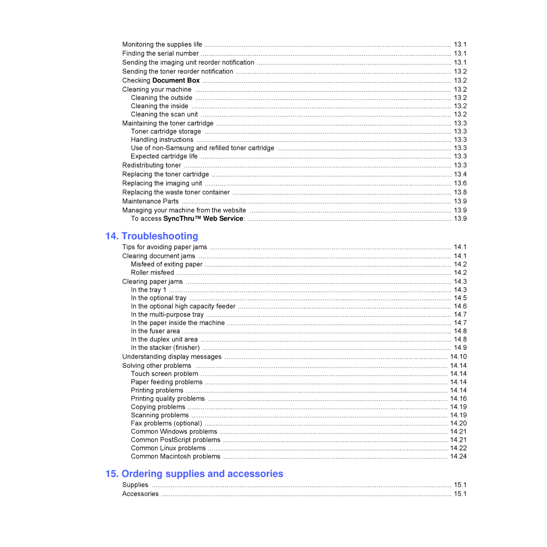 Samsung CLX-8540ND manual Troubleshooting, Ordering supplies and accessories 